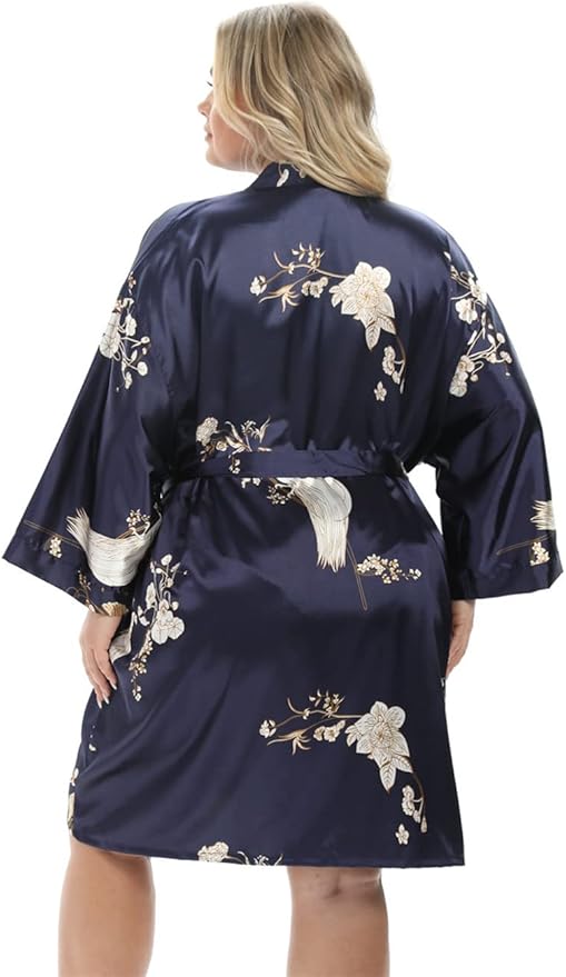 Women's Plus Size Satin Robes Plus Size Silky Kimonos Robes Sleepwear,Short