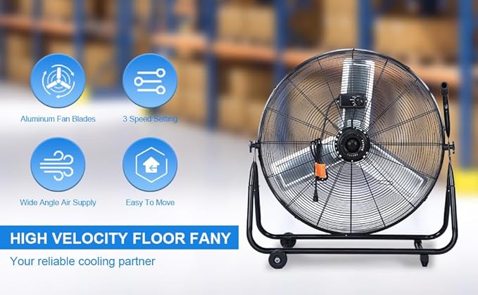 Simple Deluxe Dynamic 30-Inch Floor Fan with Roll Booster - Industrial-Grade Airflow, 360 Degree Adjustable Tilt, and Portable Design for Rapid Cooling and Flexible Air Circulation