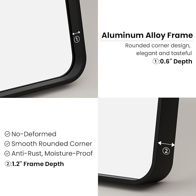 24x32 Inch Black Bathroom Mirror, Thick Rectangle Metal Framed Wall Mirror, Modern Round Corner Bathroom Vanity Mirror for Over Sink, Bedroom, Living Room, Entryway