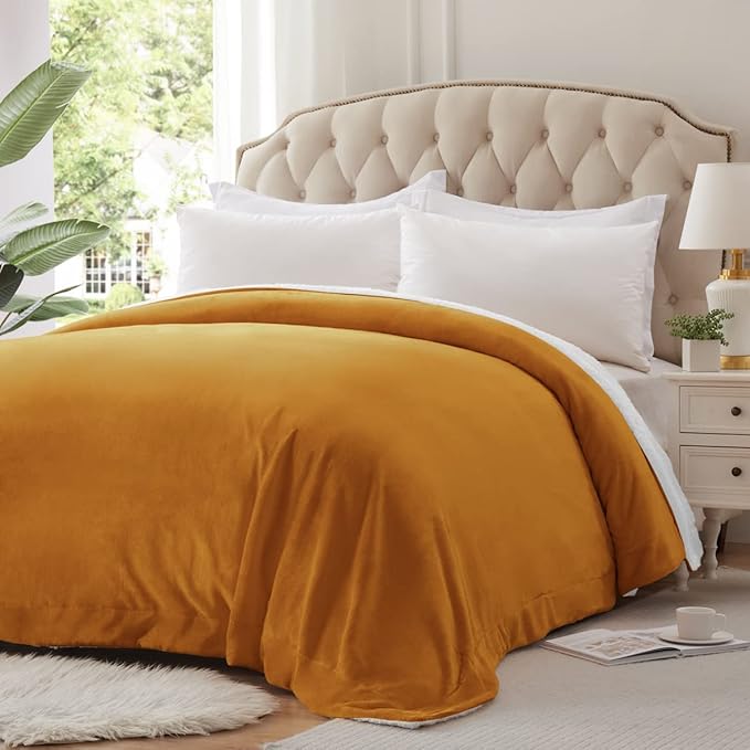 KAWAHOME Sherpa Fleece King Size Blanket for Bed - Extra Warm and Heavy Thick Blankets for Winter, Super Soft 500GSM Plush Blanket, 108" X 90" Ginger Yellow