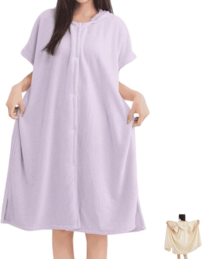 Women’s Cozy Hooded Textured Grid Bathrobe – Soft Lightweight Loungewear Robe with