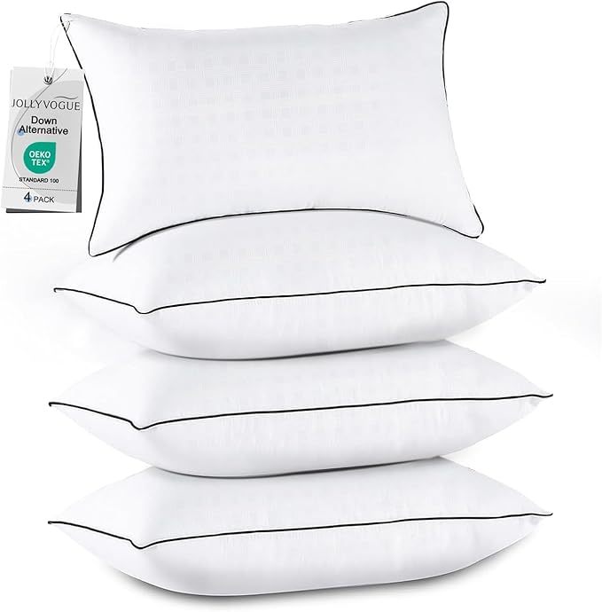 JOLLYVOGUE Pillows Standard Size Set of 4, Collection Bed Pillows for Sleeping, Hotel Quality Pillows for Side, Back and Stomach Sleepers, Soft Supportive Oeko-Tex Certified Down Alternative Filling