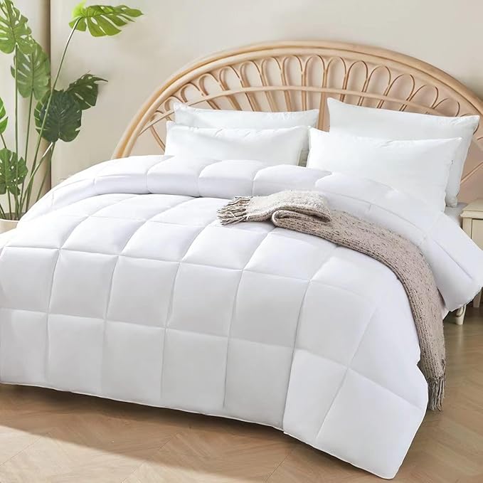100% Viscose Made from Bamboo Comforter for Hot Sleepers- Breathable Cooling Silky Soft Duvet Insert Twin Size-with 8 Corner Tabs- All Season Comforter (88x64 Inches, White)
