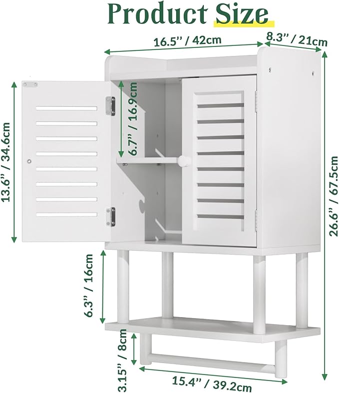AmazerBath Bathroom Wall Cabinets, Bamboo Medicine Cabinets with Towel Bar, Hanging Over The Toilet Storage Cabinet with Adjustable Shelves, Organizer Cabinet for Small Spaces, 8.3x16.5x26.6 Inches