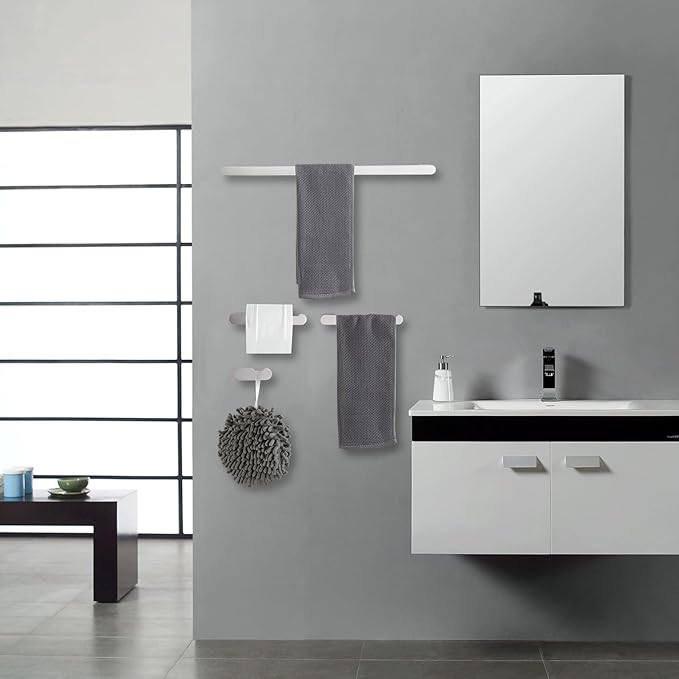 Bathroom Hardware Set, 4-Piece Towel Rack Towel Holder Toilet Paper Holder Towel Hooks Wall Mounted Towel Bar Stainless Steel Towel Racks, Brushed Nickel Bathroom Accessories Towel Bar Set, 16 inch