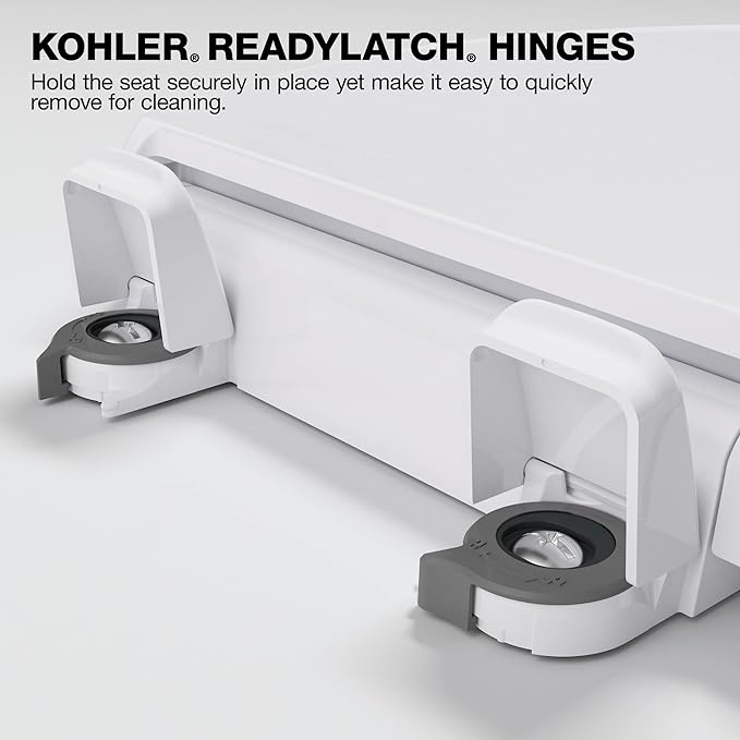 KOHLER 57777-GCF-0 Cymbal ReadyLatch Quiet-Close Soft Close Toilet Seat Elongated, Flexible CoreFlex Material, Wider Toilet Seat Surface, Home Essentials, White with Ice Grey Core Center
