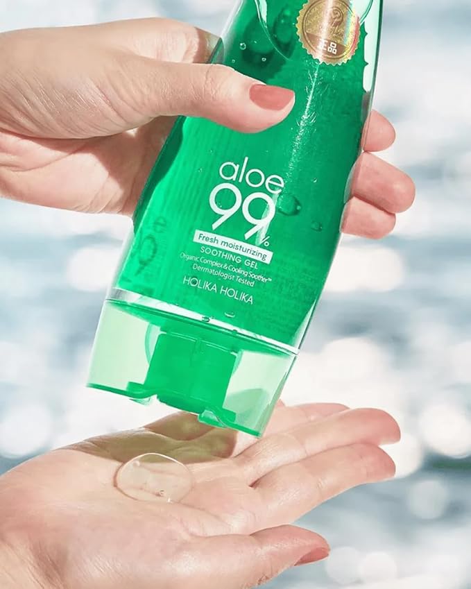 HOLIKA HOLIKA Aloe 99% Soothing Gel Fresh Moisturizing, 8.5 Ounce, 250ml 2 Pack - No Sticky 99% Aloe Vera Sunburn Relief - Moisturizing, Fast Absorbing for Face, Skin, Body&Hair