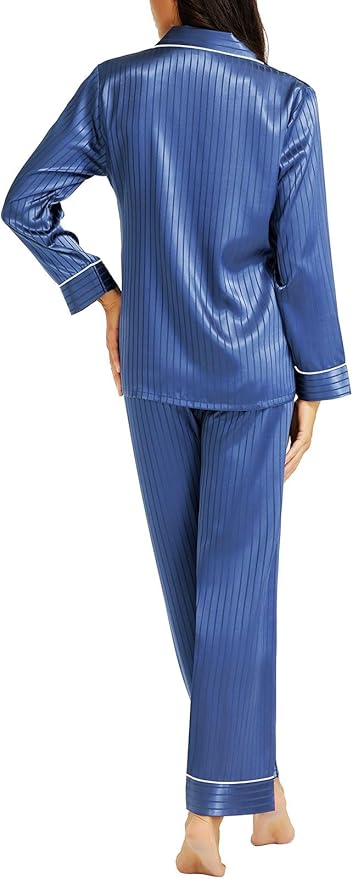 Lonxu Silk Satin Womens Pajama Sets Button Down Sleepwear Loungewear XS~3XL