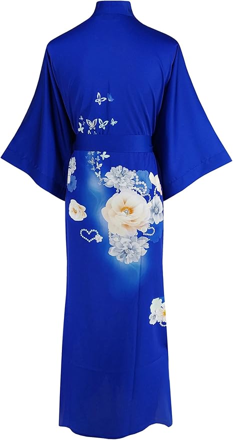 Ledamon Women's Kimono Long Robe - Classic Floral Bathrobe Nightgown