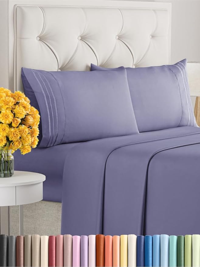 King Size 4 Piece Sheet Set - Extra Soft, Breathable & Cooling - Hotel Luxury Durable Bed Sheets for Women & Men - Deep Pockets, Easy-Fit & Wrinkle-Free - French Violet Oeko-Tex