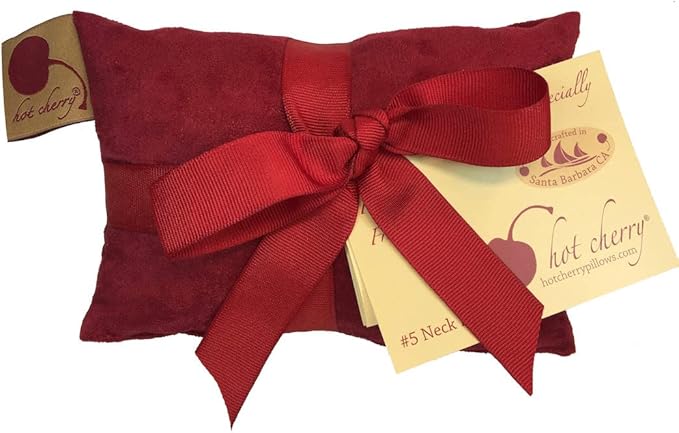 Neck Wrap Red Ultra Suede Cherry Pit-Stone Pillow, Microwavable Hot/Cold Compress, Sustainable Moist Heat Pack, Shoulder Pain Relief, Washable, Spa
