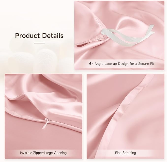 THXSILK 100% Pure Mulberry Silk Duvet Cover Set 3 Piece, 6A+ Grade Luxury Soft Bedding Silk Sheets for Hair and Skin, 1 Pcs Quilt/Comforter Cover with 2 Zippered Pillowcases (Charming Pink, Twin)