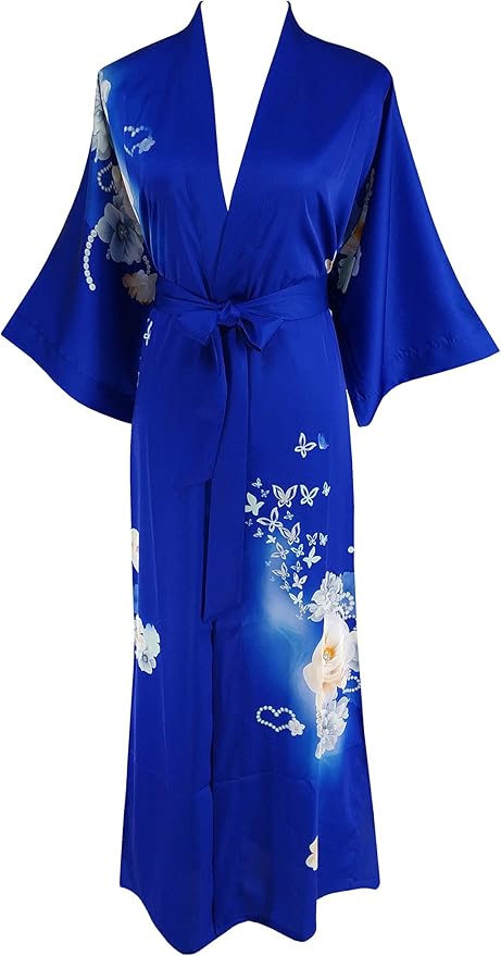 Ledamon Women's Kimono Long Robe - Classic Floral Bathrobe Nightgown
