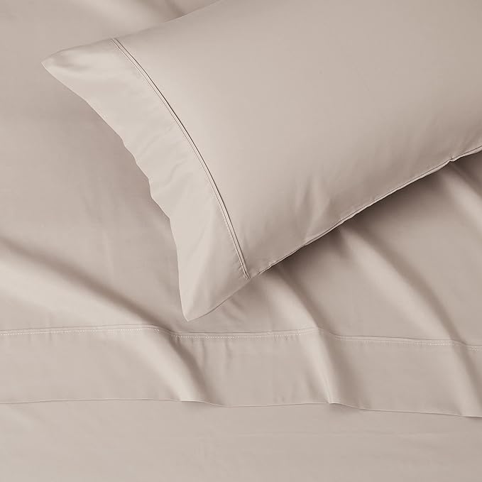 Amazon Basics Lightweight Super Soft Easy Care Microfiber 3-Piece Bed Sheet Set with 14-Inch Deep Pockets, Twin XL, Taupe, Solid (Pack of 4)