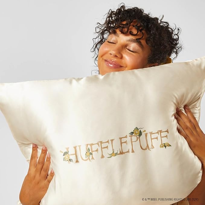 Kitsch x Harry Potter Hufflepuff Satin Pillowcase with Zipper for Hair & Skin – Double-Sided, Softer Than Silk, Wrinkle-Free, Machine Washable, Frizz Control, Breakout Prevention - King Size (19x36)