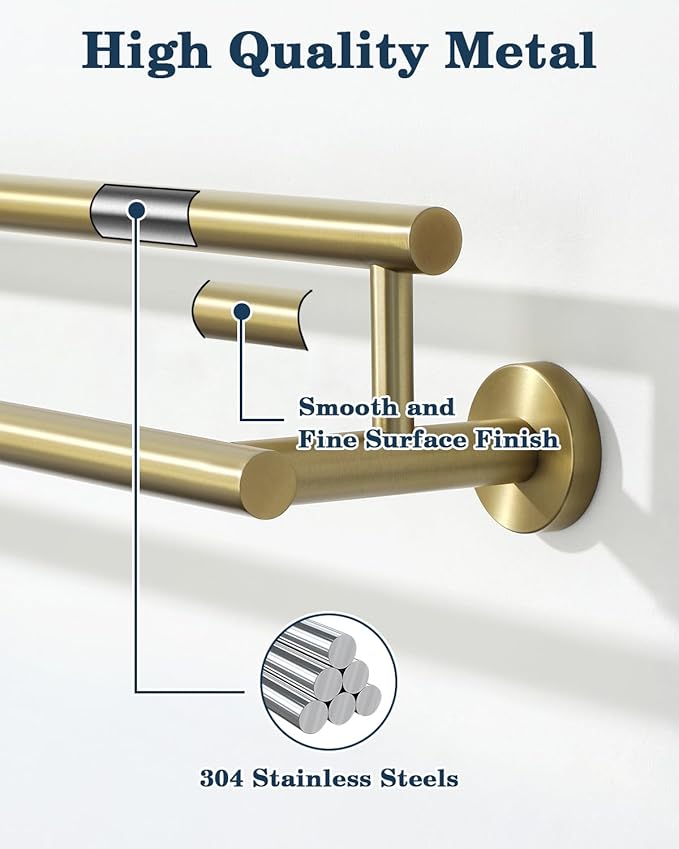 Alise Double Bath Towel Bars,12 Inch Towel Racks for Bathroom Wall Mounted,SUS304 Stainless Steel Towel Holder,Space-Saving Towel Hanger,Modern Decor Towel Rod,Brushed Gold Towel Rail,GYT6902-300-G