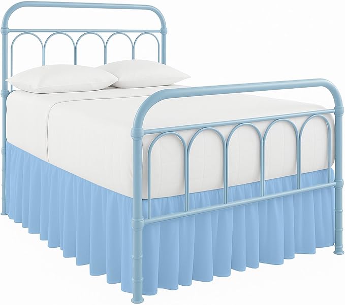 Cottingon Bed Skirt King 15" Drop with Split Corners, 100% Microfiber Soft and Stylish, Dust Ruffle with Platform, Light Blue