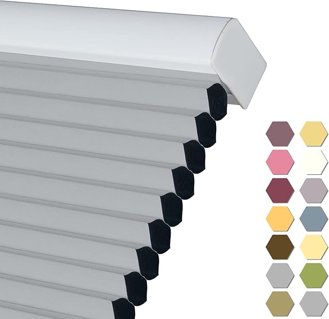 Persilux Blackout Cellular Shades Cordless Window Shades Bottom up Pleated Window Blinds Thermal Insulated Honeycomb Blinds for Windows, Home and Office, Dark Grey, 24" W x 48" H
