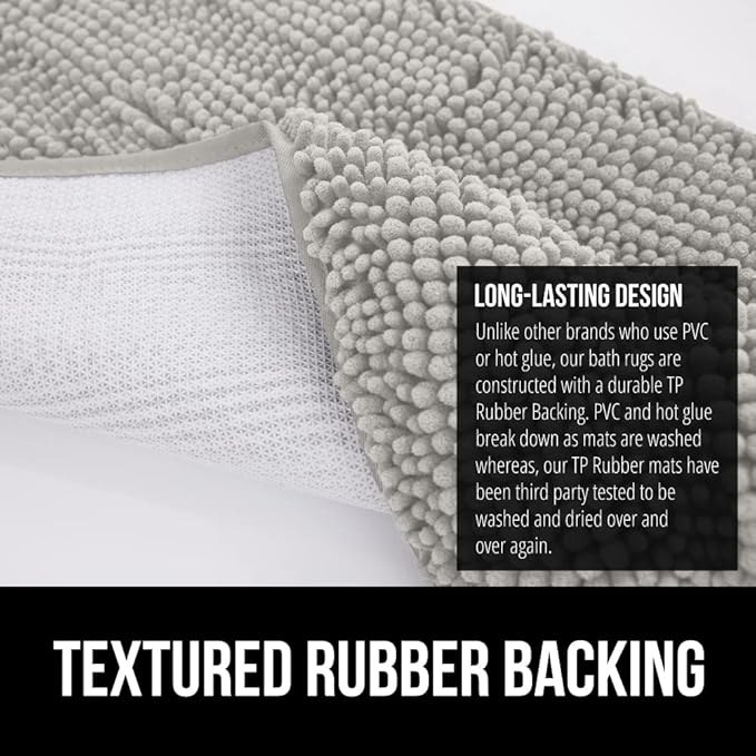 GORILLA GRIP Bath Rug Mat 48x17, Soft Absorbent Chenille, Quick Dry Microfiber Mats, Rubber Backing Washable Shower Floor Rugs, Bathmat Runner, US Designed Bathroom Home Decor Accessories Light Gray
