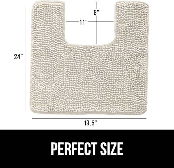 GORILLA GRIP Plush Absorbent Shaggy Chenille Bath Rug Mat for Square Toilet Base with Rubber Backing, Machine Washable Rugs, Soft Microfiber Contour Mats for Toilets, Bathroom Decor, Ivory