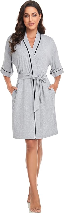COLORFULLEAF Womens Bamboo Short Robes Lightweight Kimono Cotton Robe Soft Knit Bathrobe Ladies Loungewear with Pockets