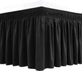 Biscaynebay Wrap Around Bed Skirts for Full & Full XL Beds 16" Drop, Black Adjustable Elastic Dust Ruffles Easy Fit Wrinkle & Fade Resistant Silky Luxurious Fabric Solid Machine Washable
