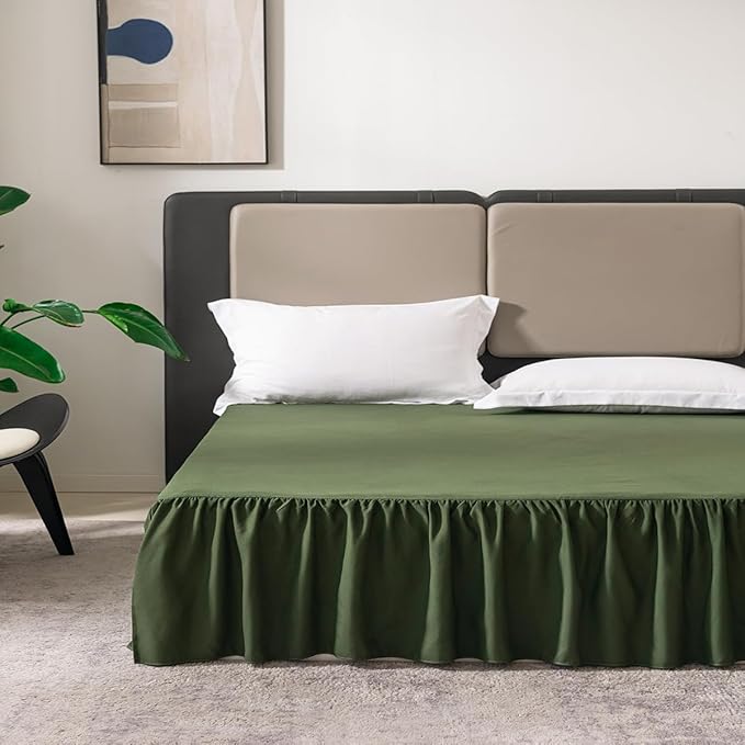 TSUTOMI Green Bed Skirt Twin Size Ruffled Bed Skirt with Split Corners, Twin Bed Skirt 18 Inch Drop,Twin Size Bed Skirt Green for Ruffled Bed Skirt with Split Corners, Bed Skirt Twin Size