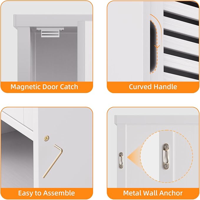 HITNET Bathroom Cabinet Over Toilet, White Medicine Cabinet, Hanging Cupboard with Single Door and Open Bottom Shelf, Wall Mounted Bamboo Storage Organizer