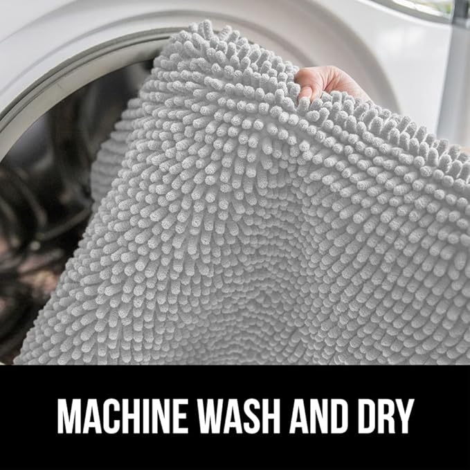 GORILLA GRIP Bath Rug Mat 70x24, Soft Absorbent Chenille, Quick Dry Microfiber Mats, Rubber Backing Washable Shower Floor Rugs, Bathmat Runner, US Designed Bathroom Home Decor Accessories Light Gray