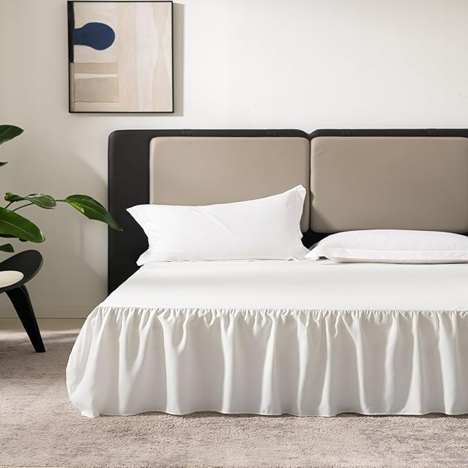 TSUTOMI Ivory Bed Skirt King Size Ruffled Bed Skirt with Split Corners, King Bed Skirt 18 Inch Drop, King Size Bed Skirt Ivory for Ruffled Bed Skirt with Split Corners, Bed Skirt King Size