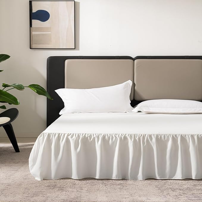 TSUTOMI Ivory Bed Skirt Twin Size Ruffled Bed Skirt with Split Corners, Twin Bed Skirt 14 Inch Drop,Twin Size Bed Skirt Ivory for Ruffled Bed Skirt with Split Corners, Bed Skirt Twin Size