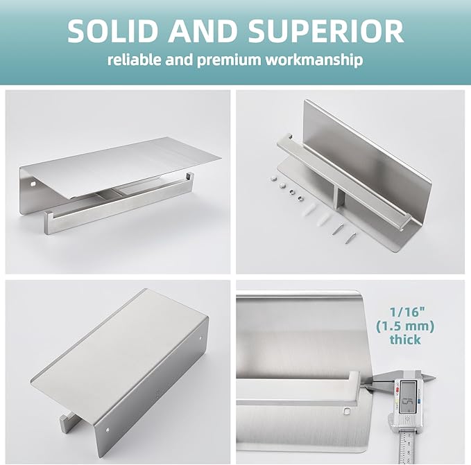 Angle Simple Double Toilet Paper Holder with Shelf, SUS 304 Stainless Steel Bathroom Lavatory Toilet Tissue Roll Holder Wall Mount, Brushed Nickel