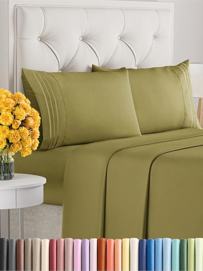 King Size 4 Piece Sheet Set - Extra Soft, Breathable and Cooling - Hotel Luxury Durable Bed Sheets for Women & Men - Deep Pockets, Easy-Fit & Wrinkle-Free - Olive Yellow Oeko-Tex