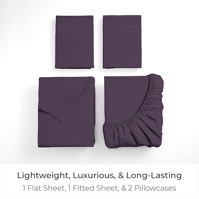 Mellanni California King Sheets Set - 4 PC Iconic Collection Bedding - Hotel Luxury, Extra Soft, Cooling Bed Sheets - Wrinkle, Fade, Stain Resistant (Cal King, Purple)