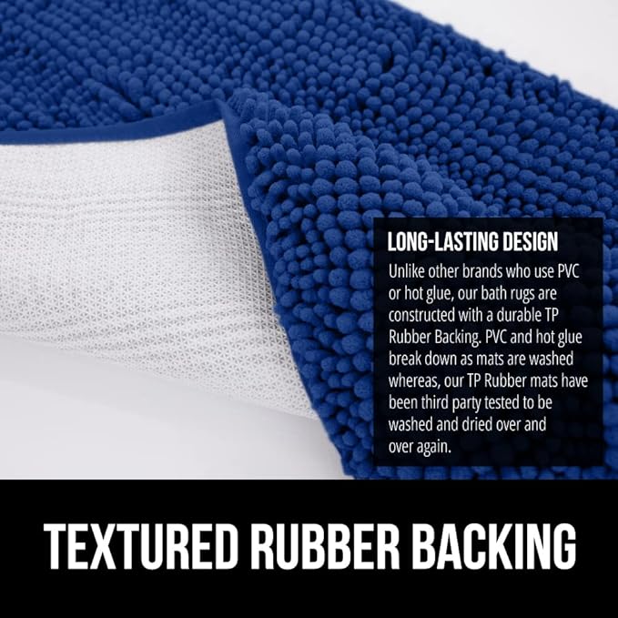 GORILLA GRIP Bath Rug Mat 44x26, Soft Absorbent Chenille, Quick Dry Microfiber Mats, Rubber Backing Washable Shower Floor Rugs, Bathmat Runner, US Designed Bathroom Home Decor Accessories Royal Blue