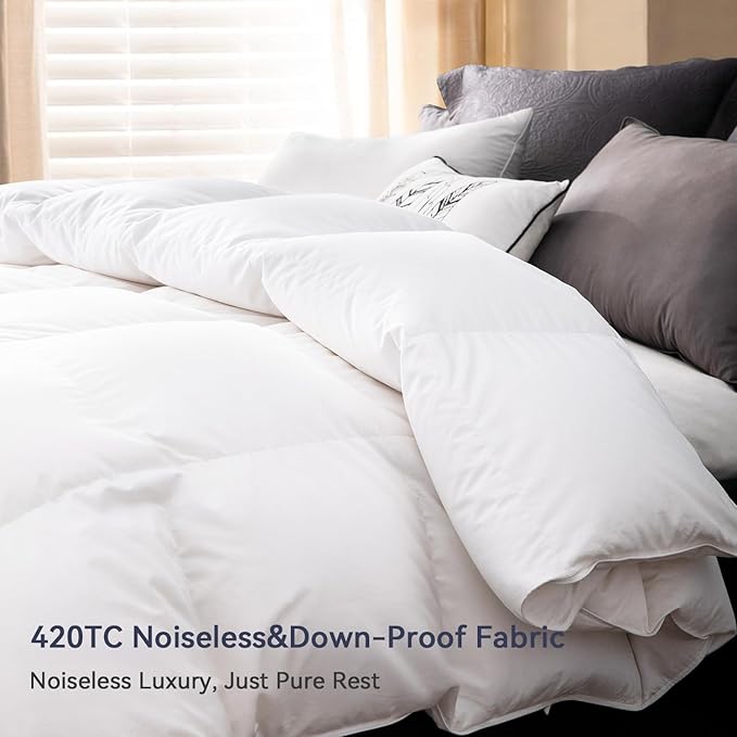 Globon Goose Down Comforter California King Size All Season Duvet Insert,420Thread Count Ultra Soft Noiseless Shell,800 Fill Power, with Corner Tabs,White