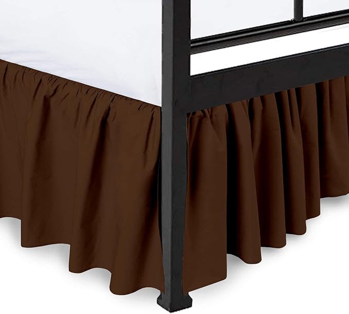 Ruffled Bed Skirt with Split Corners, Chocolate, King 18 Inch Drop Bedskirt, Hotel Quality Brushed Microfiber Wrinkle Free Dust Ruffle Bed Skirt King Size