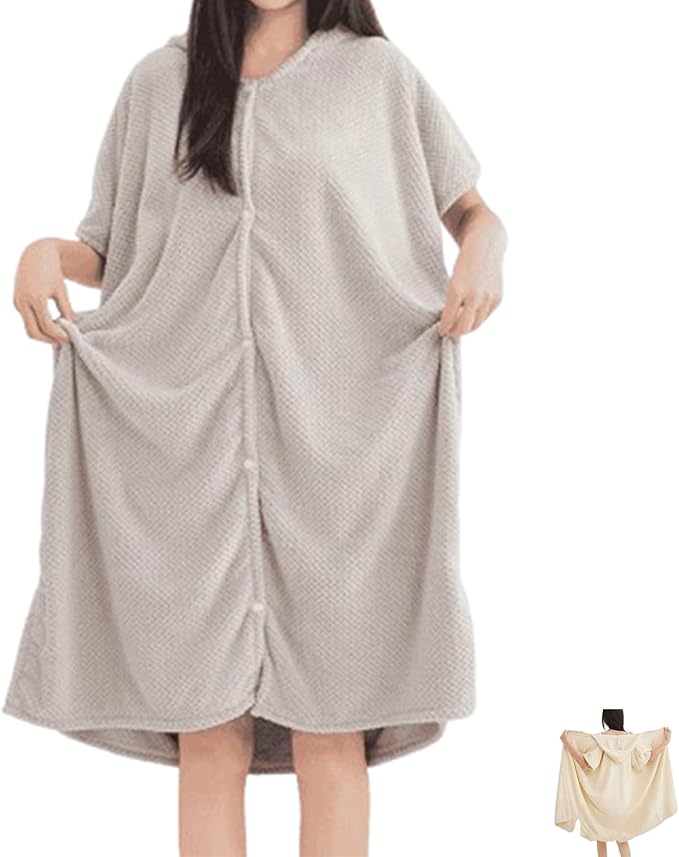 Women’s Cozy Hooded Textured Grid Bathrobe – Soft Lightweight Loungewear Robe with