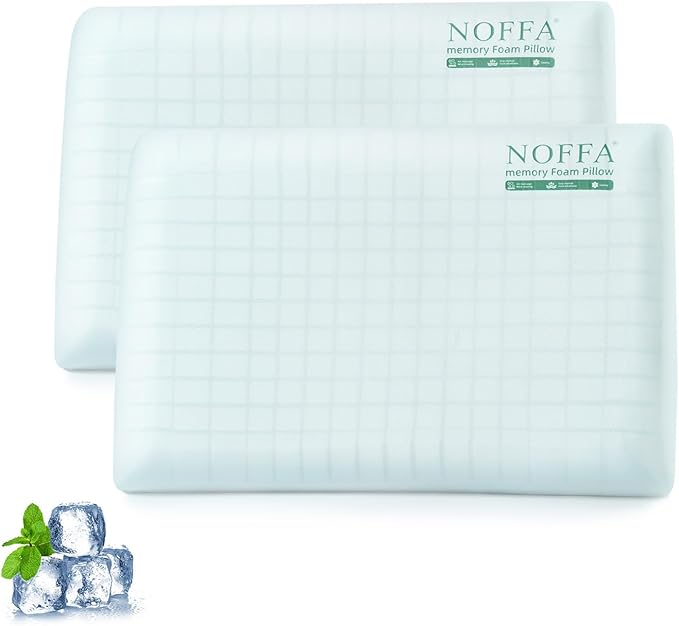 Cooling Memory Foam Pillow 2 Pack, Bed Pillows, Medium Soft Feel Neck Pillow for Sleeping, Memory Foam Pillows for Sleeping Side, Back & Stomach Sleepers, Breathable & Removable Cover