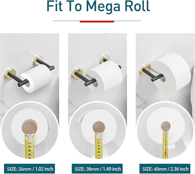Toilet Paper Holder Matte Black and Gold, Metal Bathroom Rotating Paper Roll on Wall Mounted with Lock, SUS 304 Stainless Steel Mix Color Toilet TP Large Mega Roll Holder Classic