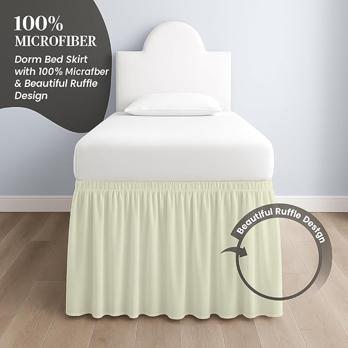 Cottingon Dorm Bed Skirt Twin XL 36" with Split Corners, 100% Microfiber Soft and Stylish, College Room Essential, Extra Long Dust Ruffle for Extended Beds, Ivory
