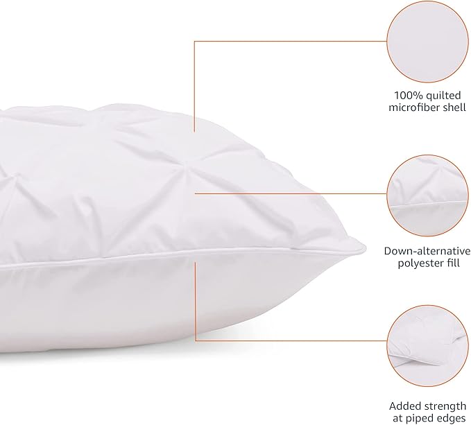 Amazon Basics Soft, Lightweight Queen Size Comforter Sets, All-Season Down-Alternative 3-Piece Bedding Set, Pinch Pleat Design, Full/Queen Size, Bright White