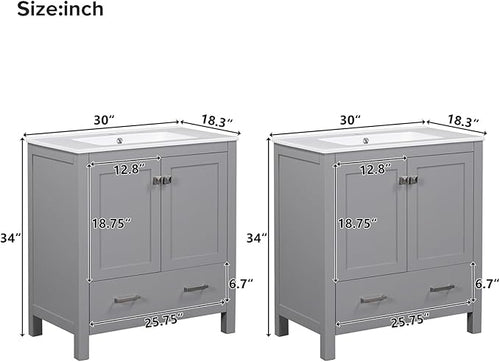 60" Bathroom Vanity Set with Double Vanities, Double Ceramic Sinks, Storage Shelf, Soft Closing Doors, Divided Drawers (Mirror not Included), Large Bathroom Vanity Sink Set (Grey)