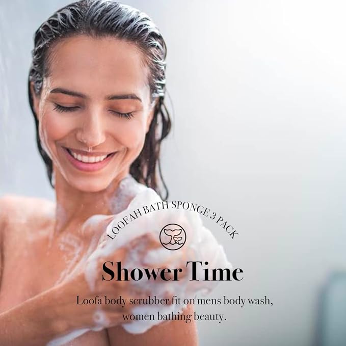 Loofah Sponge Bath Sponge for Women Men 4 Pack (Purple Blue Red Green)