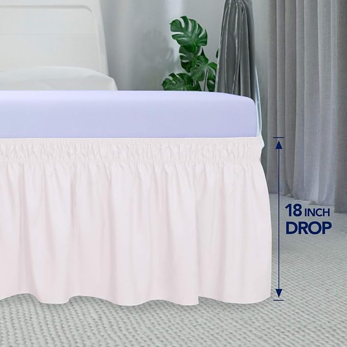 PureFit Wrap Around Ruffled Bed Skirt with Adjustable Elastic Belt - 18 Inch Drop Easy to Put On, Wrinkle Free Bedskirt Dust Ruffles, Bed Frame Cover for Queen, King and C-King Size Bed, Baby Pink