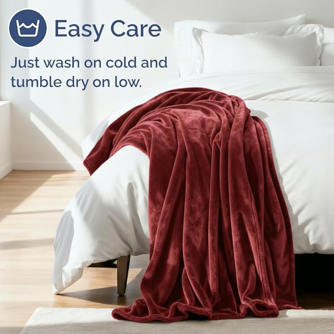Ultra Soft Fleece Blanket Throw Size - Flannel Fleece Luxury Throw Blanket - Lightweight for Couch Bed Chair - Thick, Warm & Breathable - All Season Cozy Fuzzy Anti-Static Microplush Bedding, Burgundy