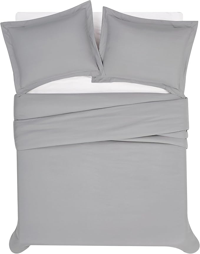 London Fog Garment Washed Solid Duvet Set Grey Microfiber 3-Piece King Duvet Set, Solid Themed, Adult and Teen, Oeko-TEX Certified