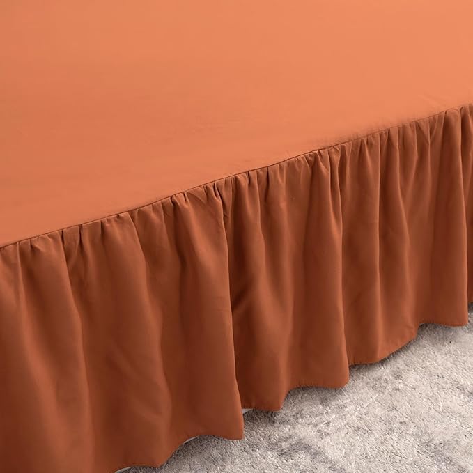Terracotta Bed Skirt King Size Ruffled Bed Skirt with Split Corners, 12 Inch Drop Dust Ruffle Bed Skirts with Platform, Terracotta