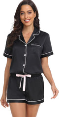 Women's Satin Pajama Set 2-Piece Sleepwear Loungewear Button Down Short Sleeve Silky PJ Set