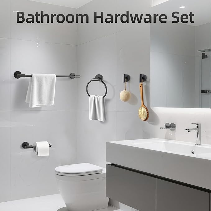 Matte Black Bathroom Hardware Accessories Set 10 Pieces, SUS304 Stainless Steel Bathroom Towel Bar Toilet Paper Holder Set Wall Mounted-19 Inch Towel Bar, Toilet Paper Holder, Towel Hook, Towel Ring